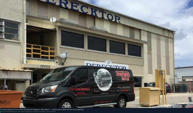 mobile marine diesel service Fort Lauderdale — Scarano Marine service vehicle at Derecktor Shipyards Dania Beach