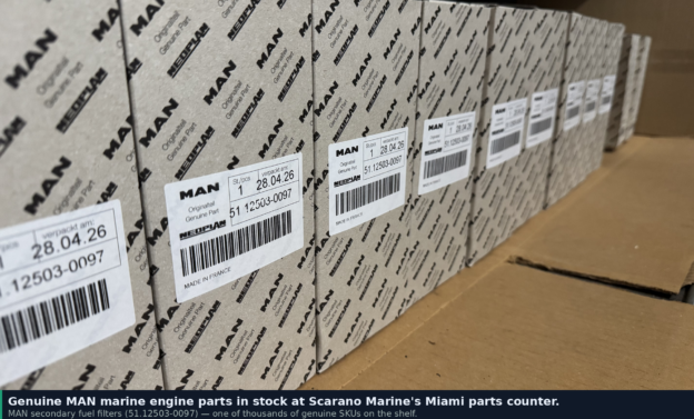 Genuine MAN marine engine parts at Scarano Marine's Miami walk-in parts counter